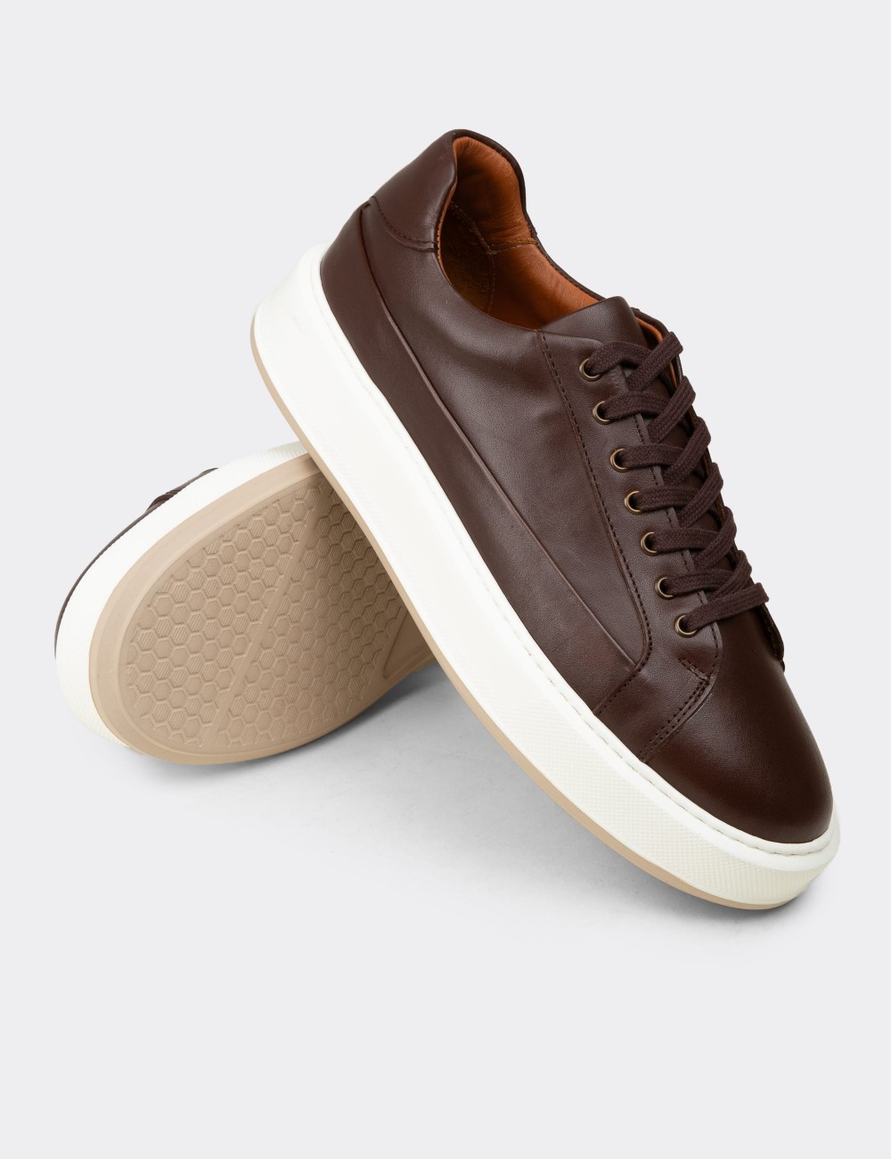 Men's Brown Leather Sneakers - E4482MKHVC01