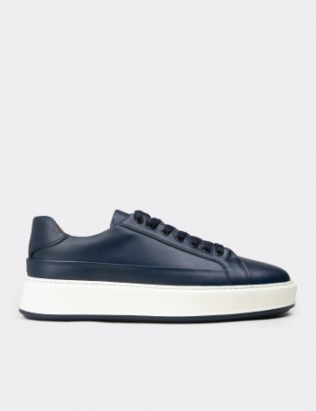 Men's Navy Leather Sneakers