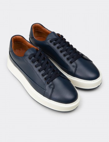 Men's Navy Leather Sneakers
