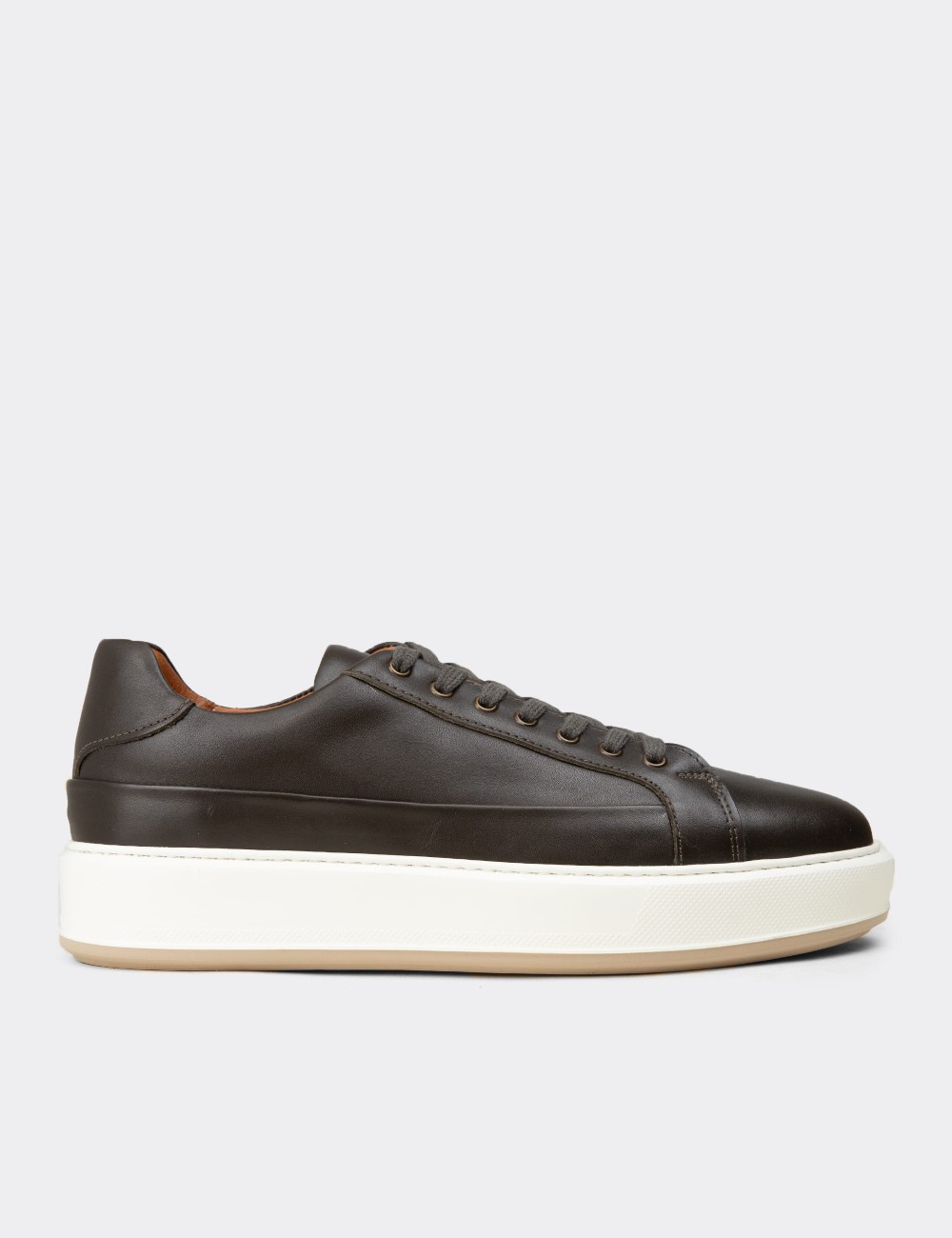 Men's Khaki Leather Sneakers - E4482MHAKC01