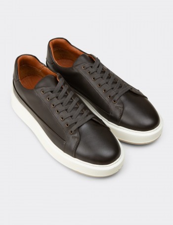 Men's Khaki Leather Sneakers