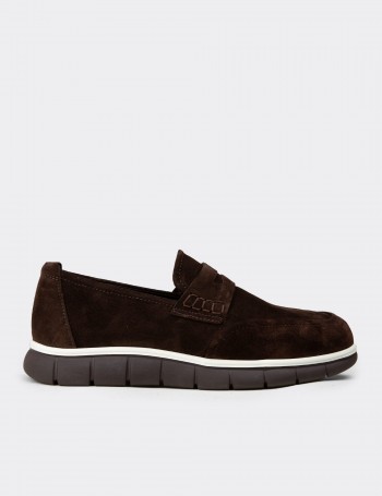 Men's Brown Suede Leather Loafers - 02045MKHVE01