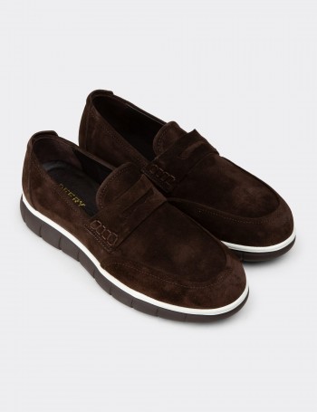 Men's Brown Suede Leather Loafers - 02045MKHVE01