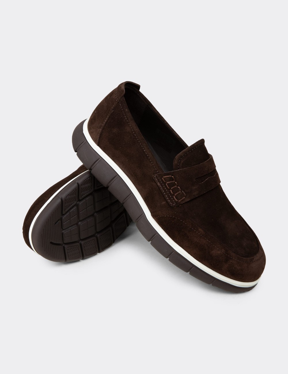 Men's Brown Suede Leather Loafers - 02045MKHVE01