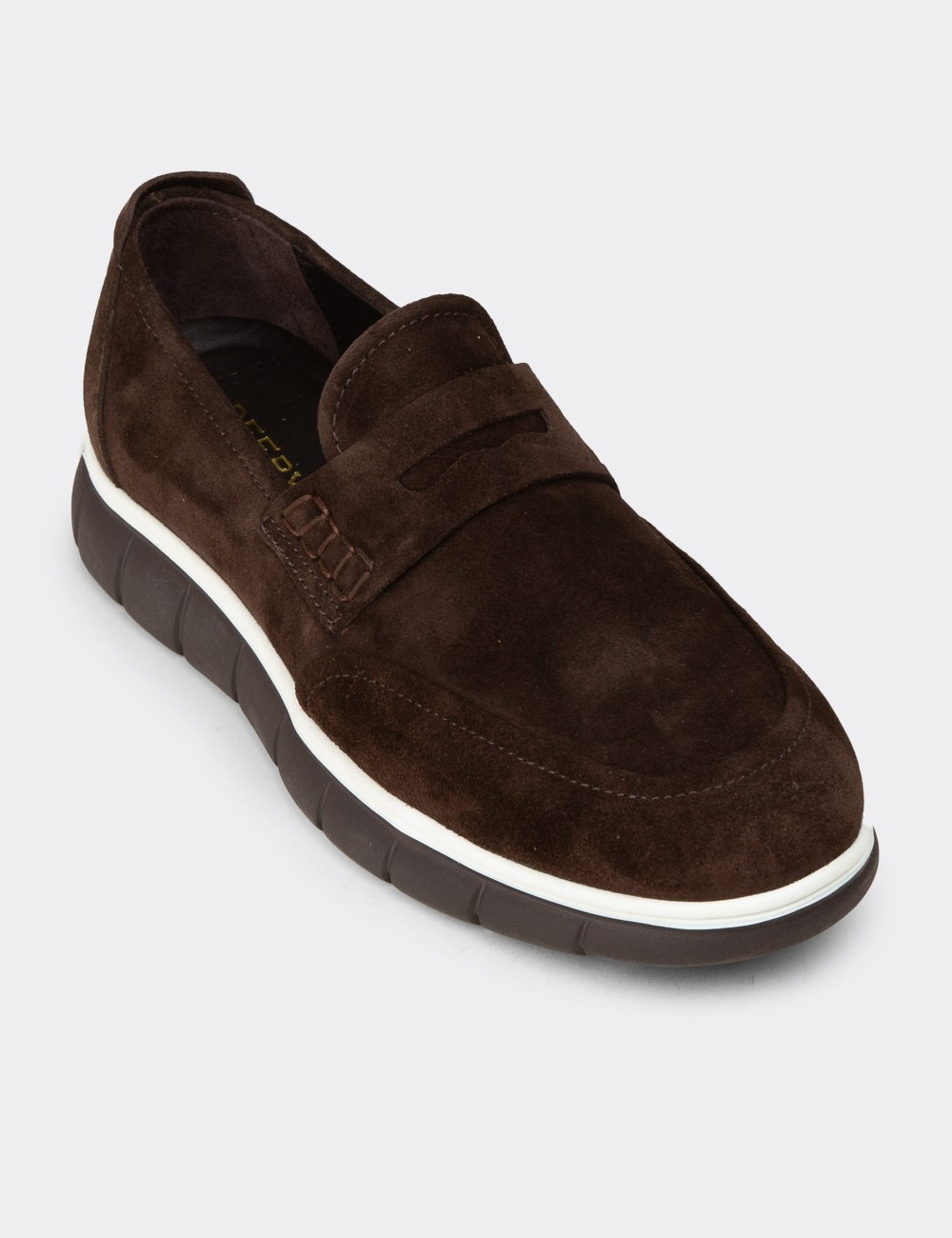 Men's Brown Suede Leather Loafers - 02045MKHVE01