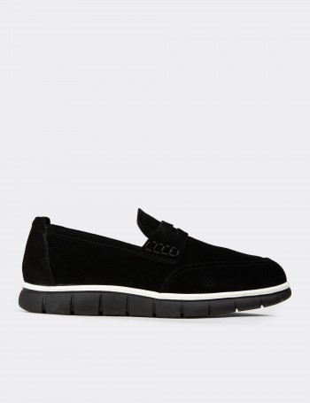 Men's Black Suede Leather Loafers