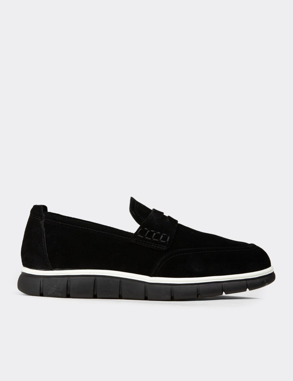 Men's Black Suede Leather Loafers - 02045MSYHE01