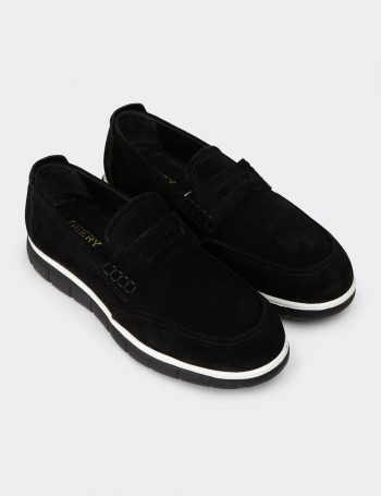 Men's Black Suede Leather Loafers