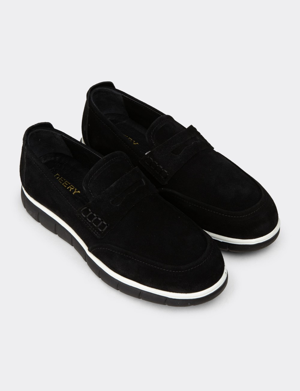 Men's Black Suede Leather Loafers - 02045MSYHE01