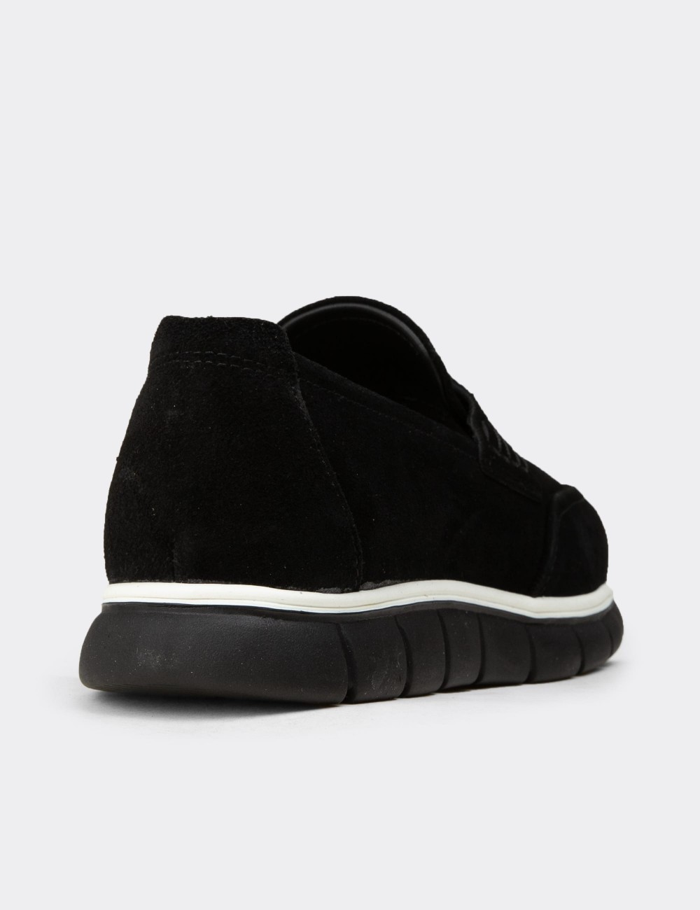 Men's Black Suede Leather Loafers - 02045MSYHE01