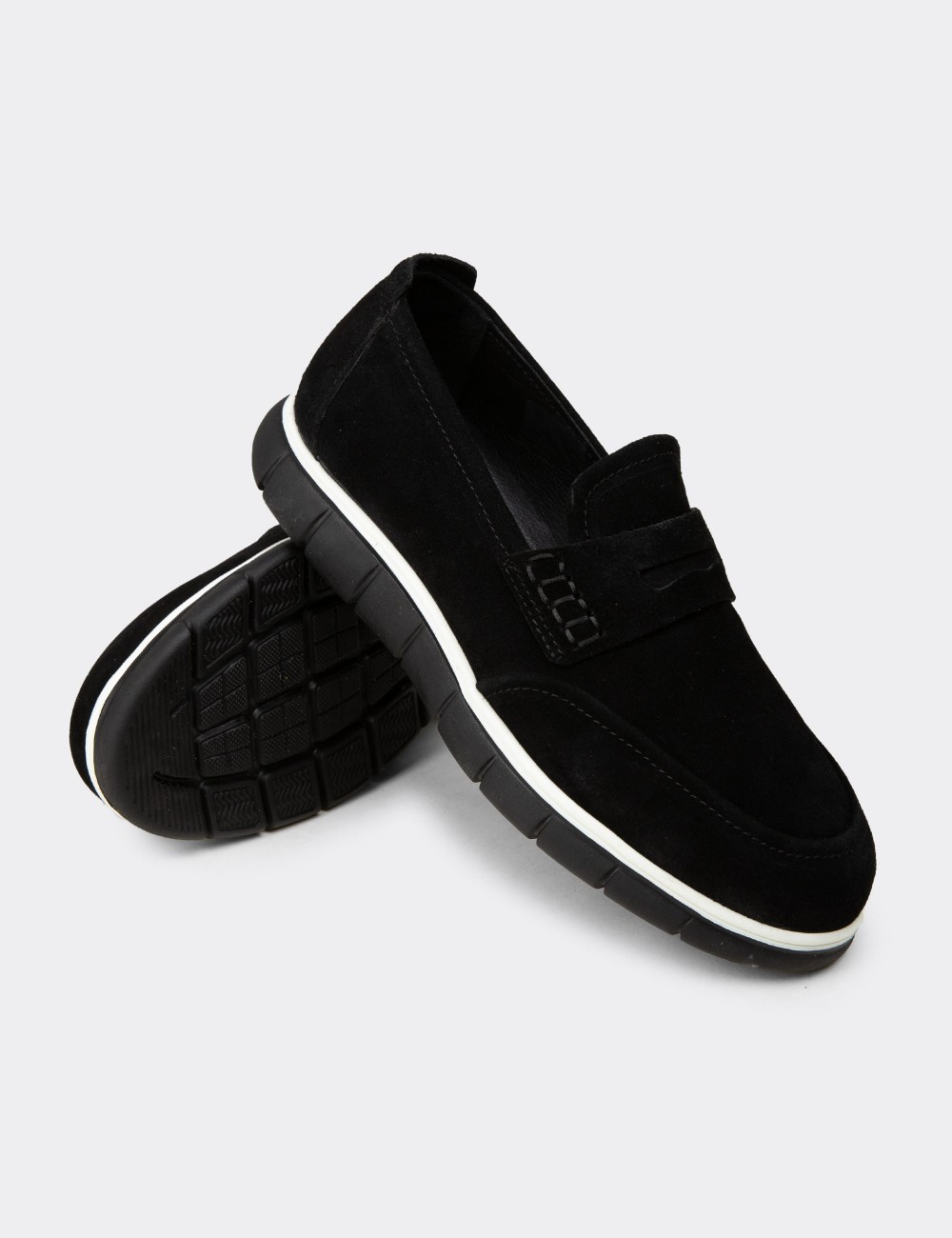 Men's Black Suede Leather Loafers - 02045MSYHE01