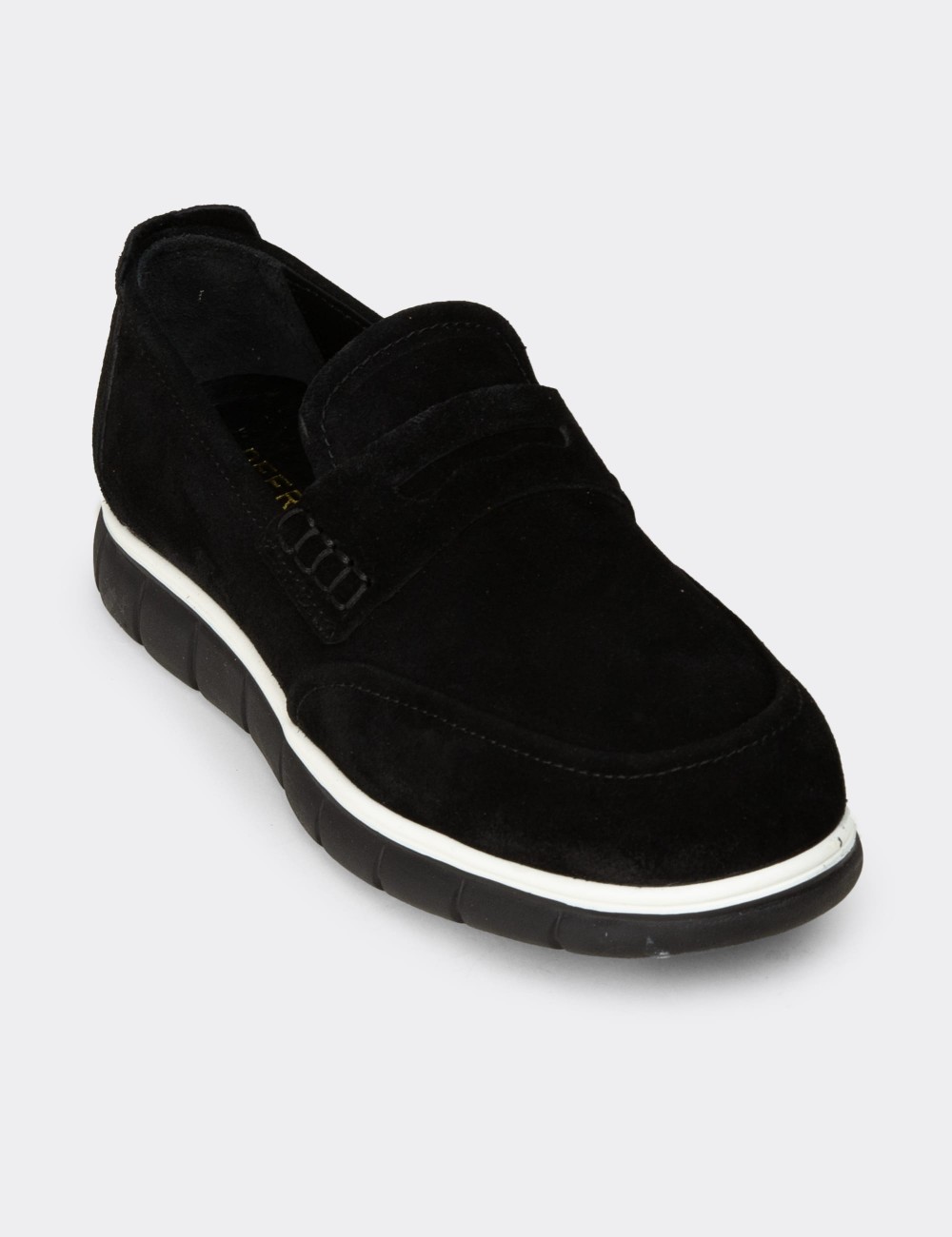 Men's Black Suede Leather Loafers - 02045MSYHE01