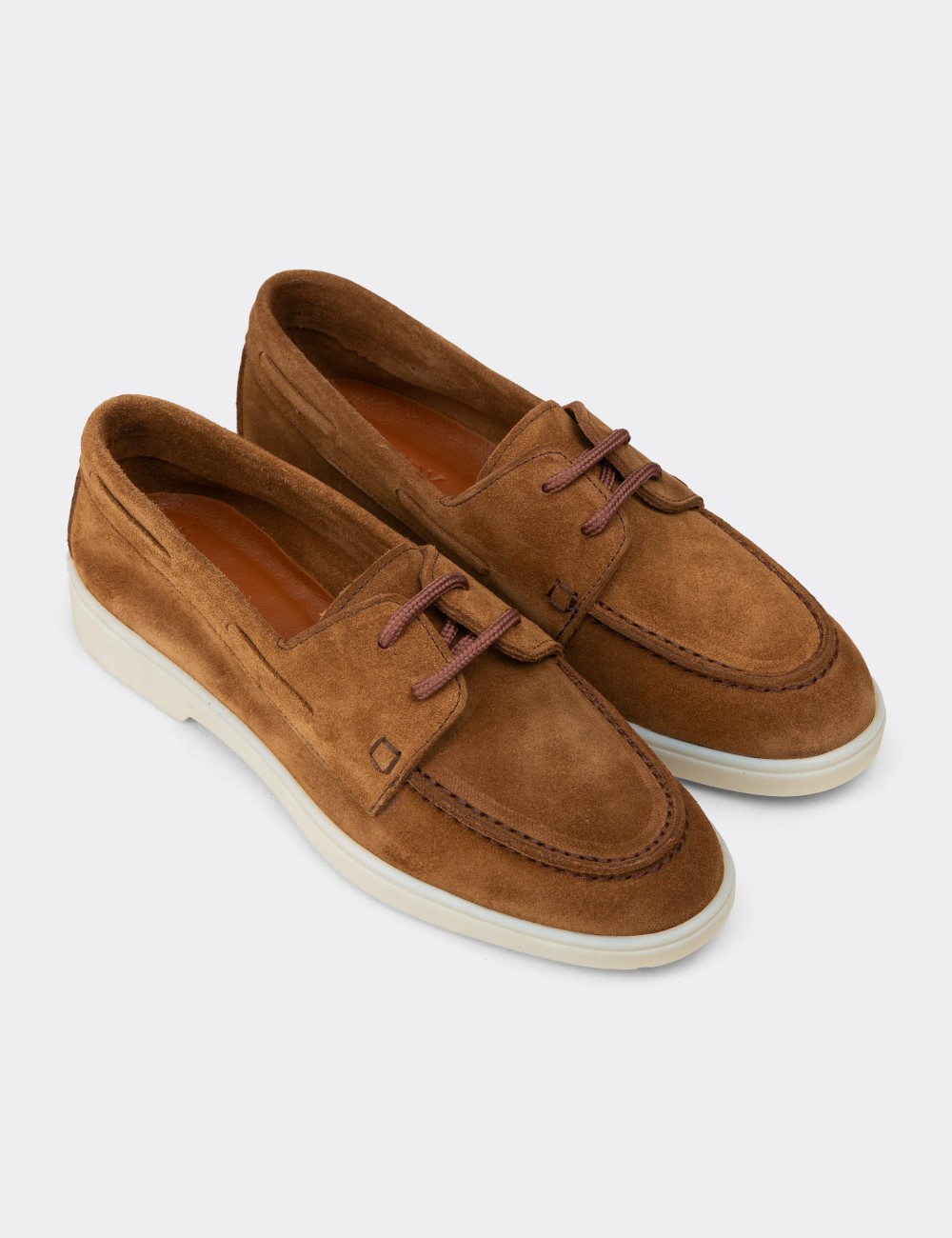 Women's Tan Suede Leather Lace-up Shoes - 02041ZTBAC01