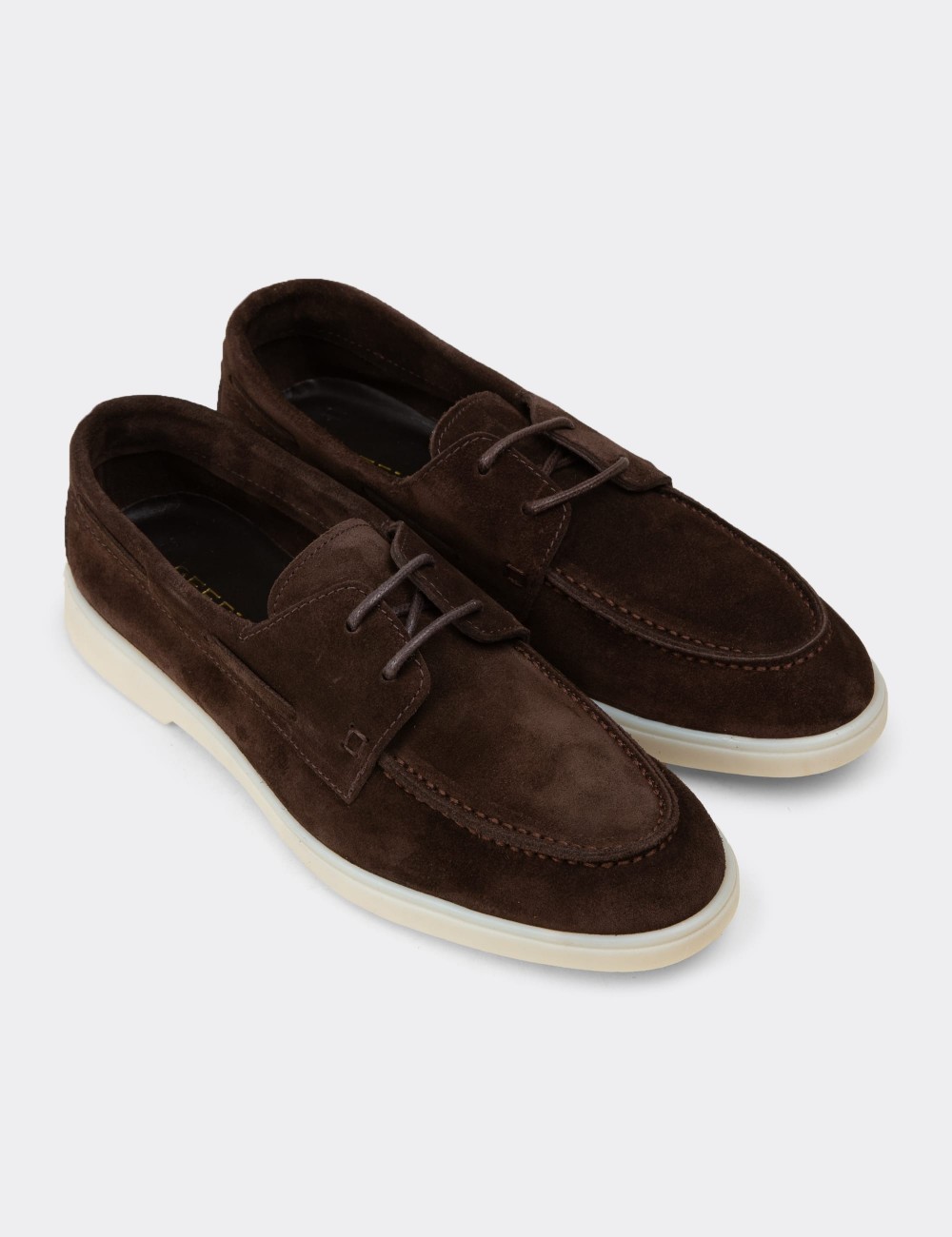 Men's Brown Suede Leather Lace-Up Footwear - 02029MKHVC01