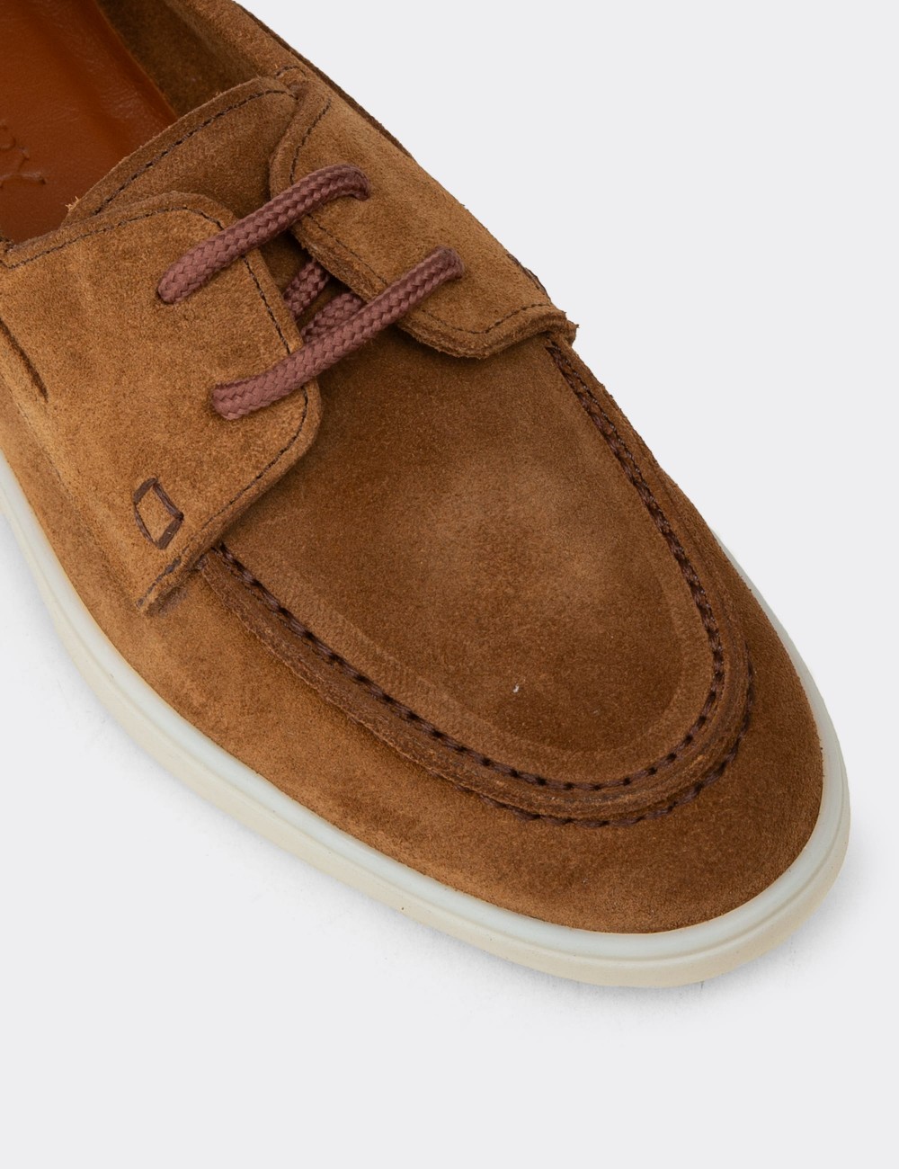 Women's Tan Suede Leather Lace-up Shoes - 02041ZTBAC01