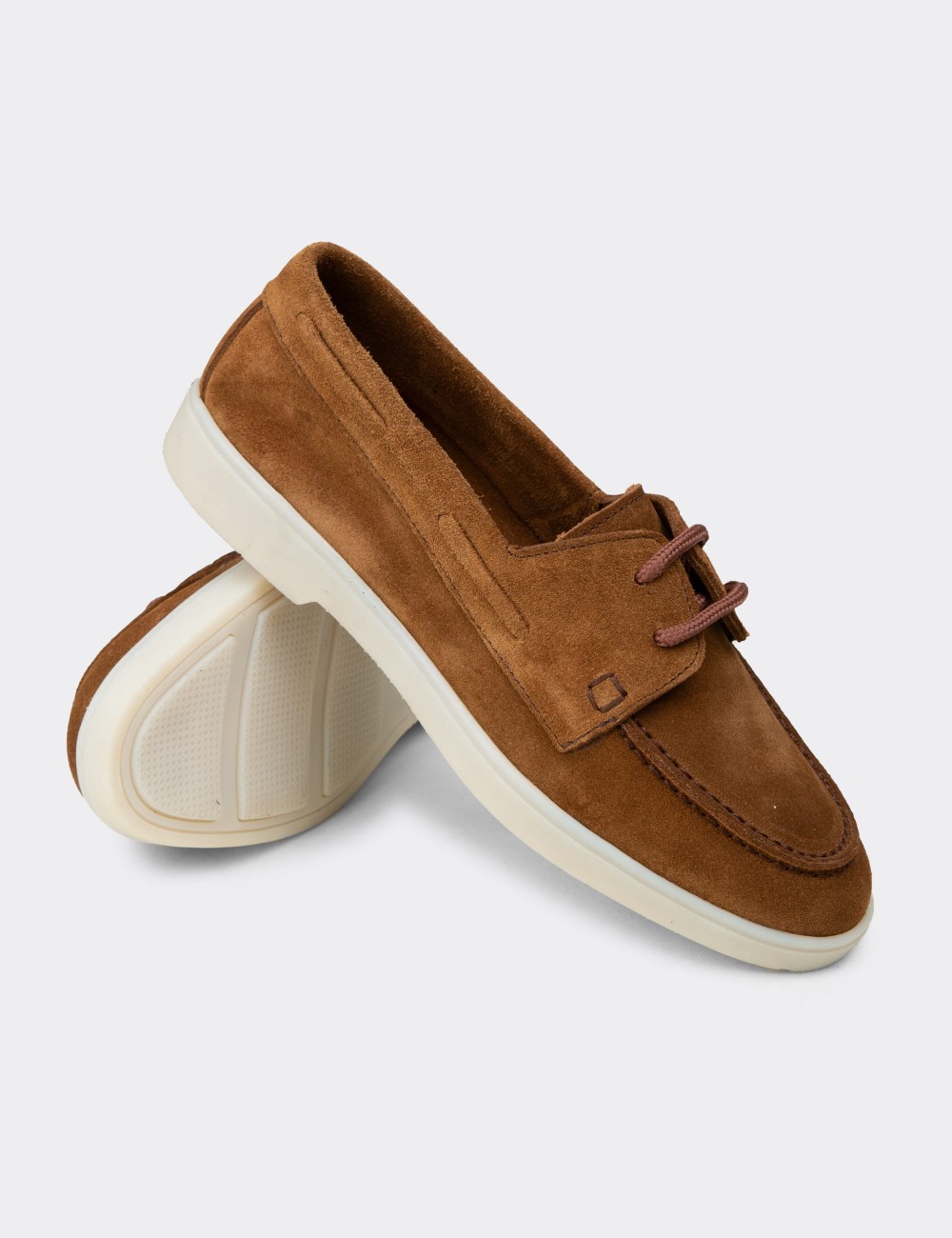 Women's Tan Suede Leather Lace-up Shoes - 02041ZTBAC01