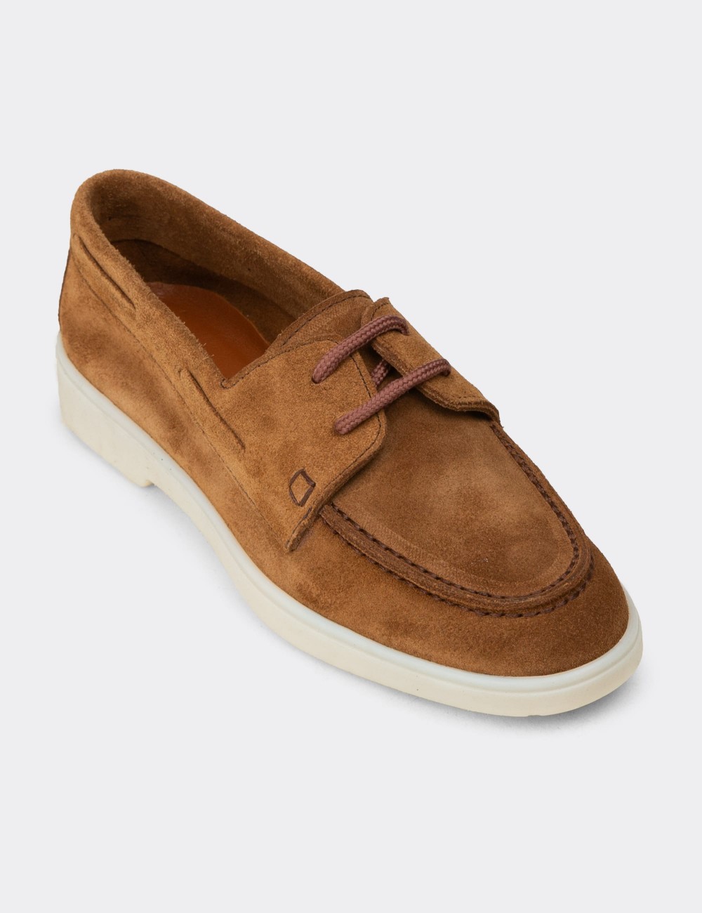 Women's Tan Suede Leather Lace-up Shoes - 02041ZTBAC01