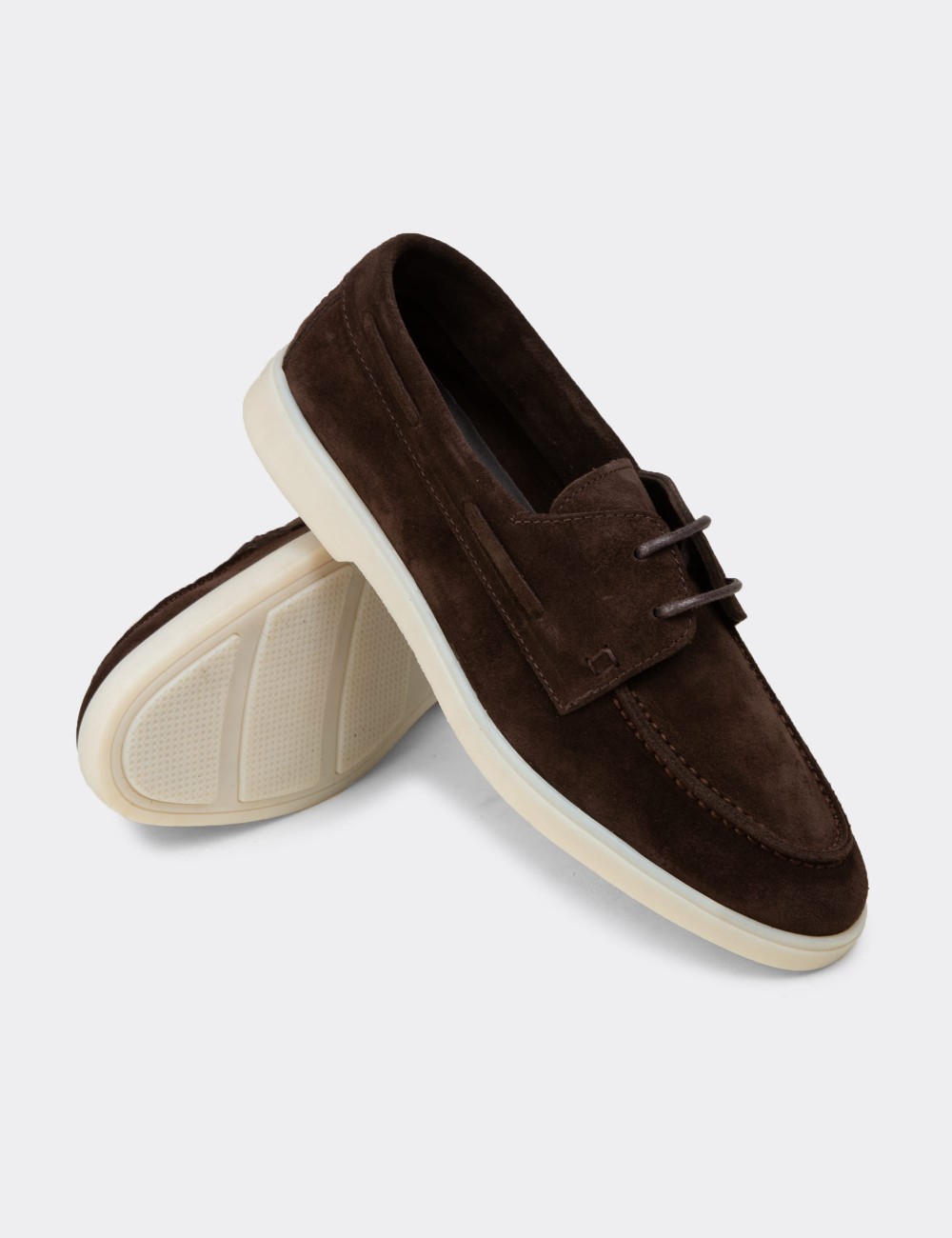 Men's Brown Suede Leather Lace-Up Footwear - 02029MKHVC01