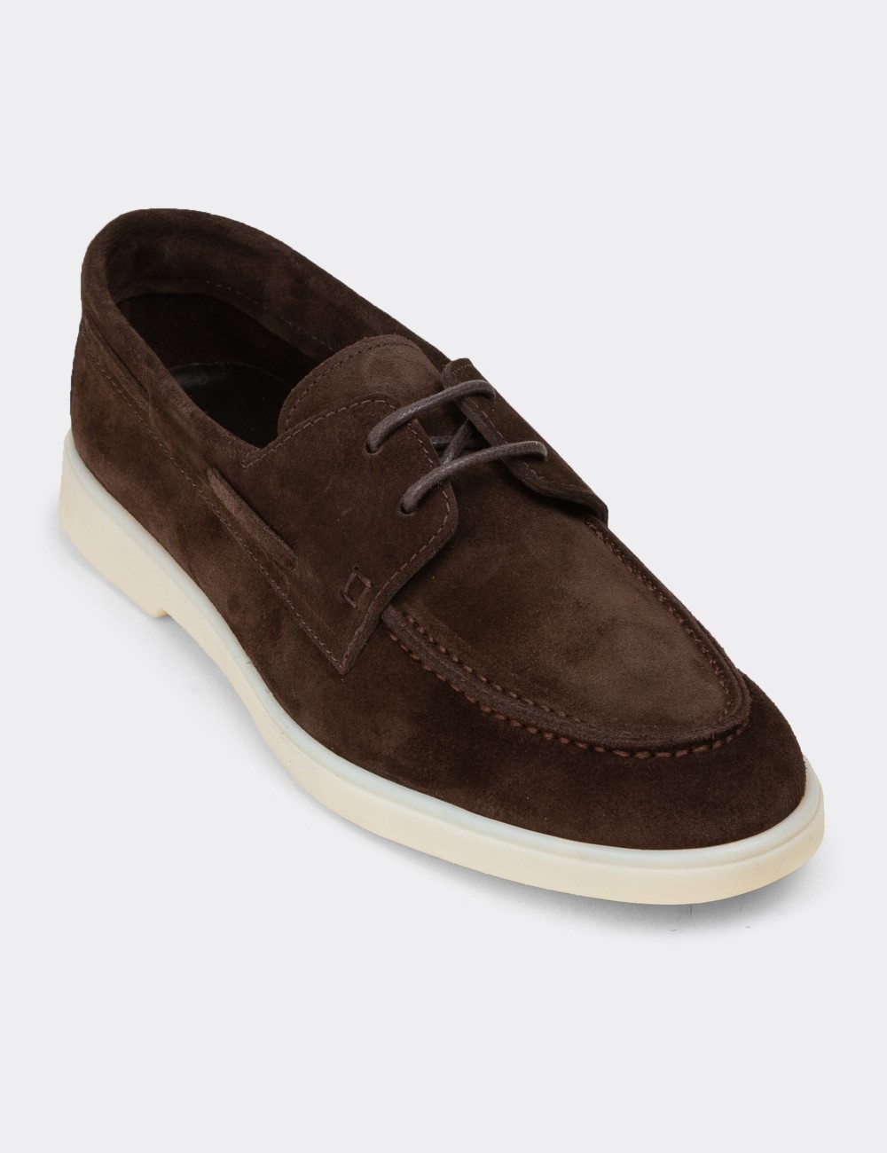 Men's Brown Suede Leather Lace-Up Footwear - 02029MKHVC01