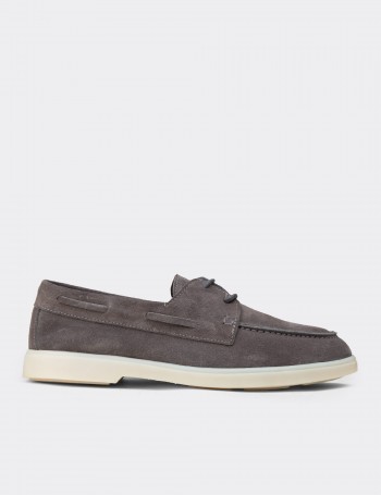 Men's Gray Suede Leather Lace-up Footwear