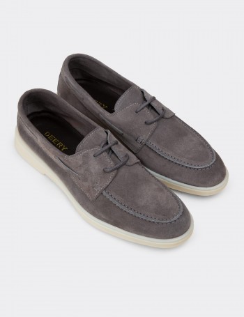 Men's Gray Suede Leather Lace-up Footwear