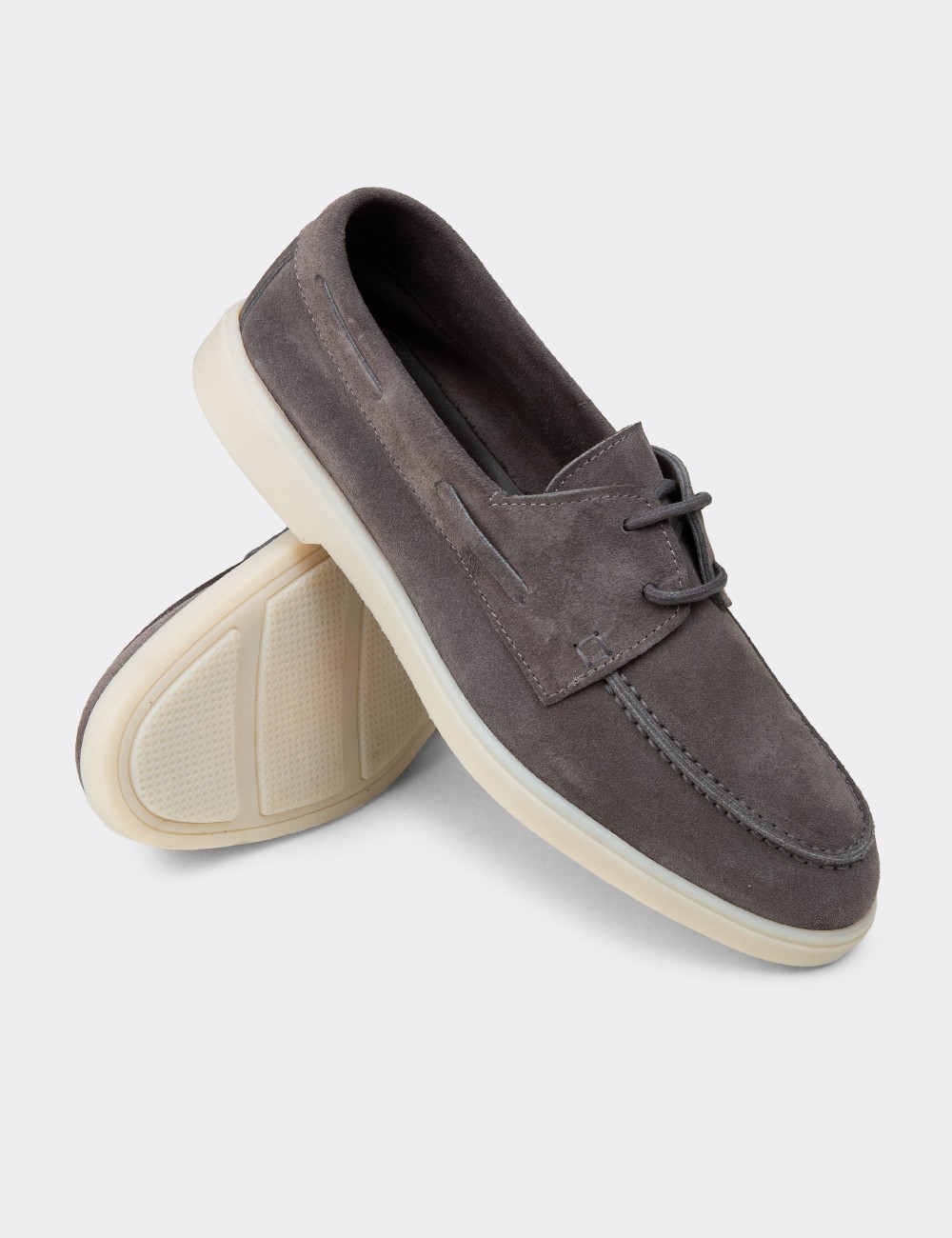 Men's Gray Suede Leather Lace-up Footwear - 02029MGRIC01
