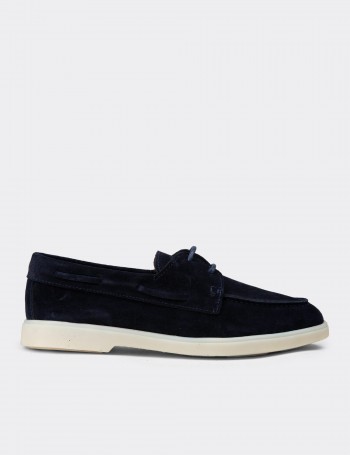 Men's Navy Suede Leather Lace-up Footwear
