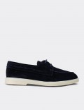 Men's Navy Suede Leather Lace-up Footwear