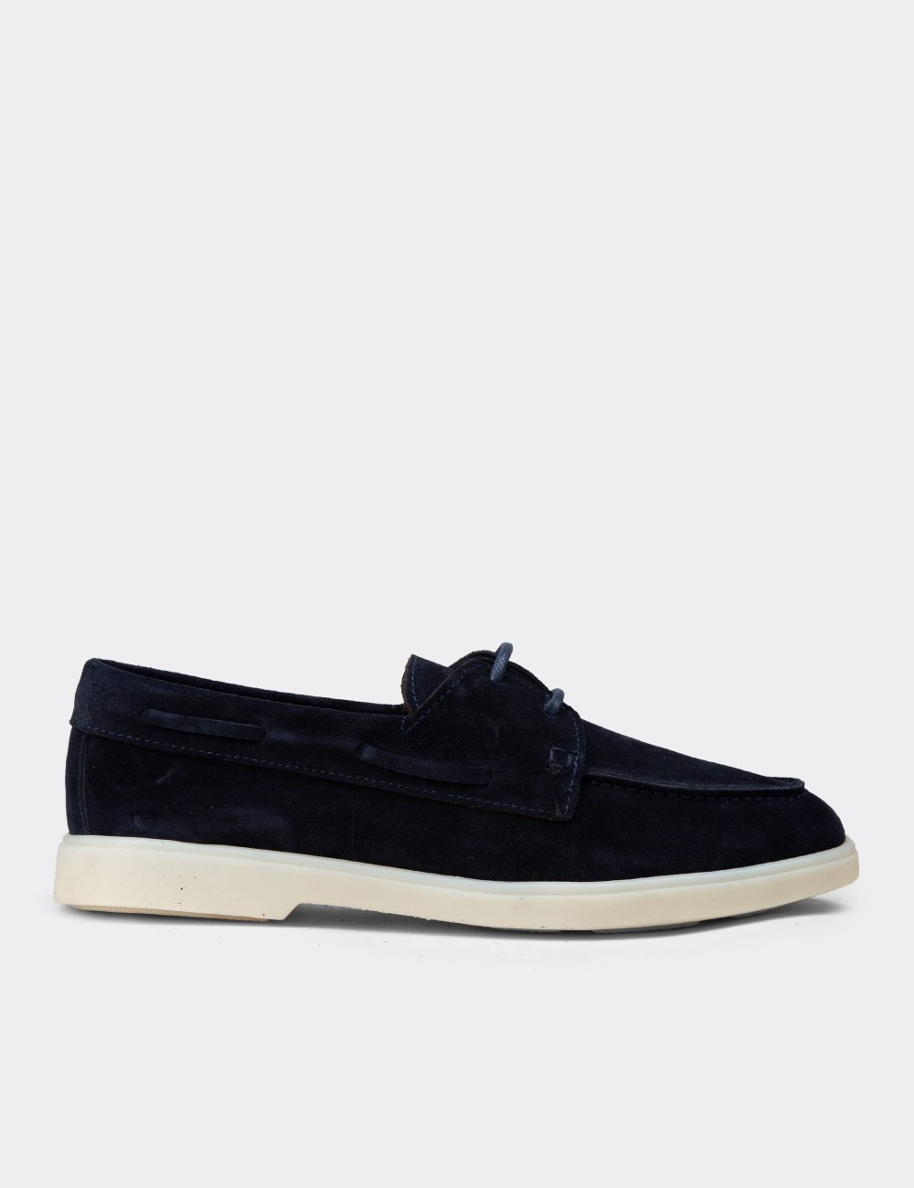 Men's Navy Suede Leather Lace-up Footwear - 02029MLCVC01