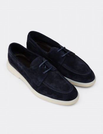 Men's Navy Suede Leather Lace-up Footwear