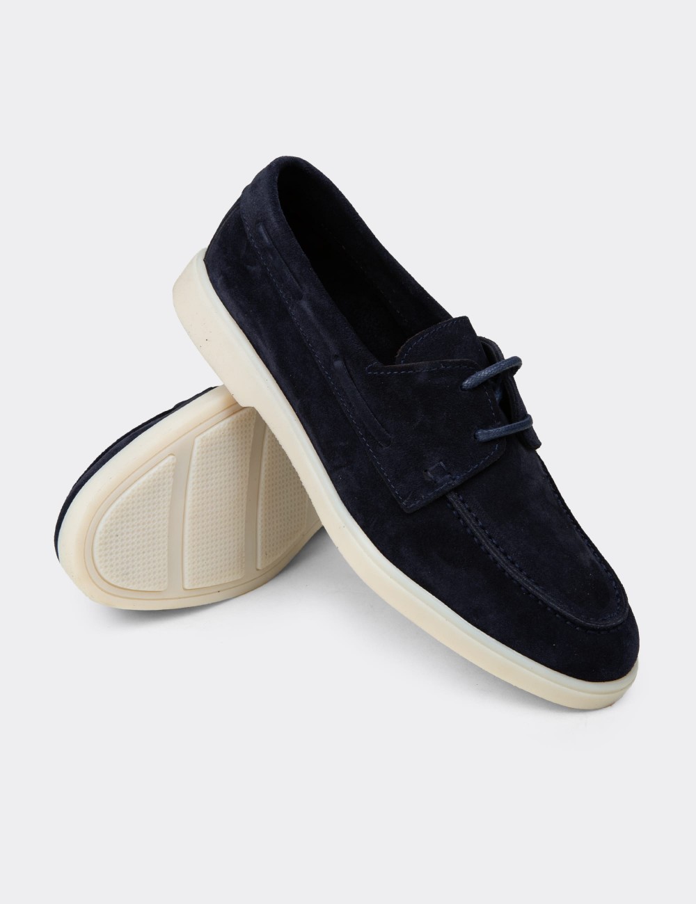 Men's Navy Suede Leather Lace-up Footwear - 02029MLCVC01