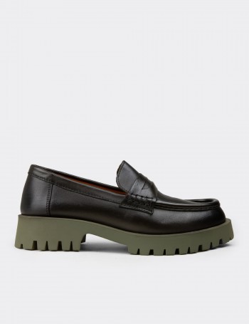 Women's Green Leather Loafers