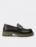 Women's Green Leather Loafers