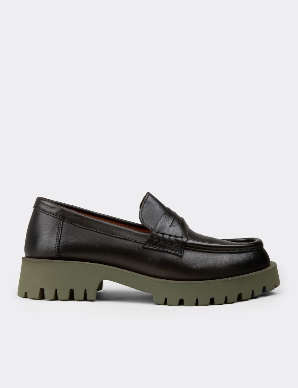 Women's Green Leather Loafers - 02034ZYSLC01