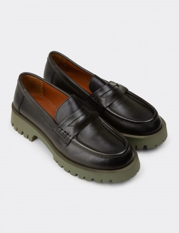 Women's Green Leather Loafers