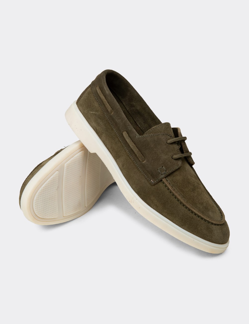 Men's Green Suede Leather Lace-up Footwear - 02029MYSLC01