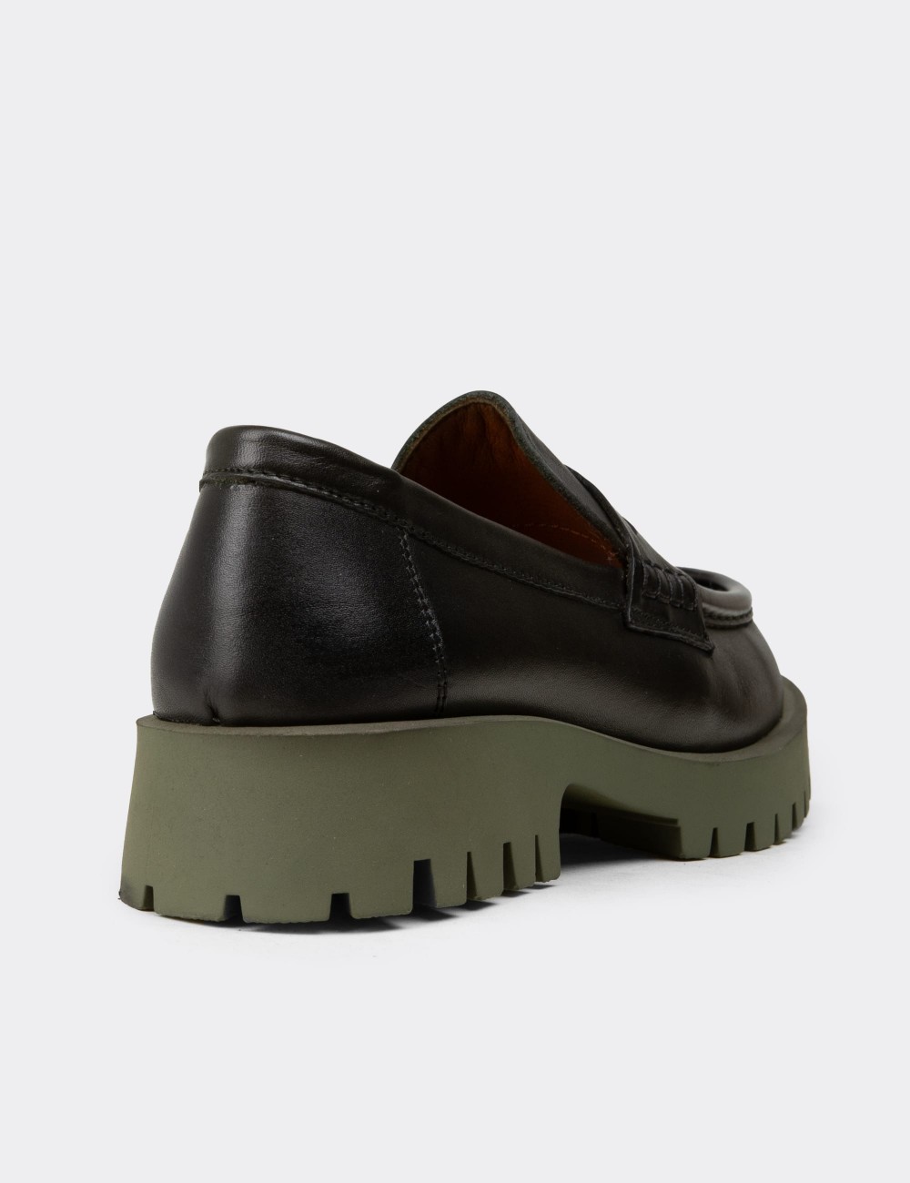 Women's Green Leather Loafers - 02034ZYSLC01
