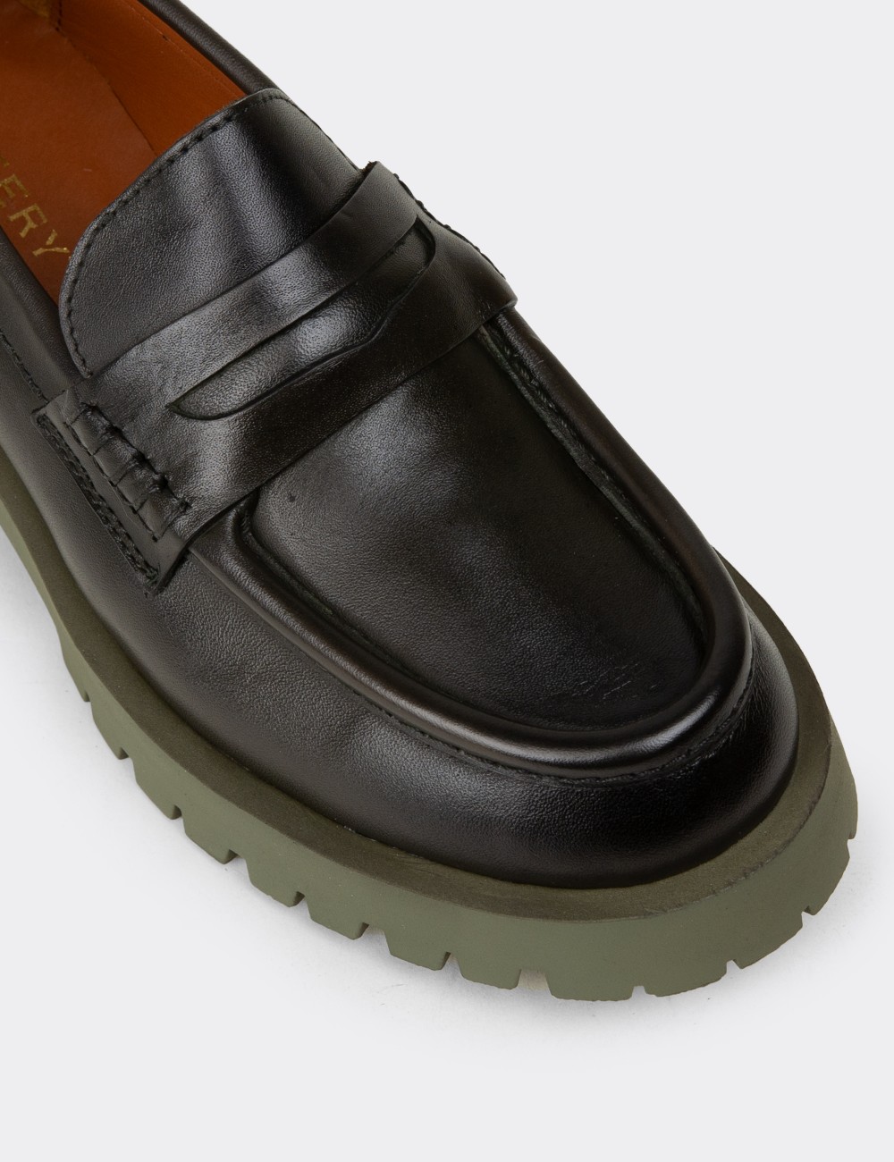 Women's Green Leather Loafers - 02034ZYSLC01