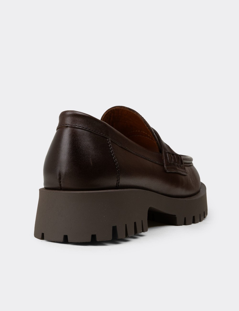 Women's Brown Leather Loafers - 02034ZKHVC02