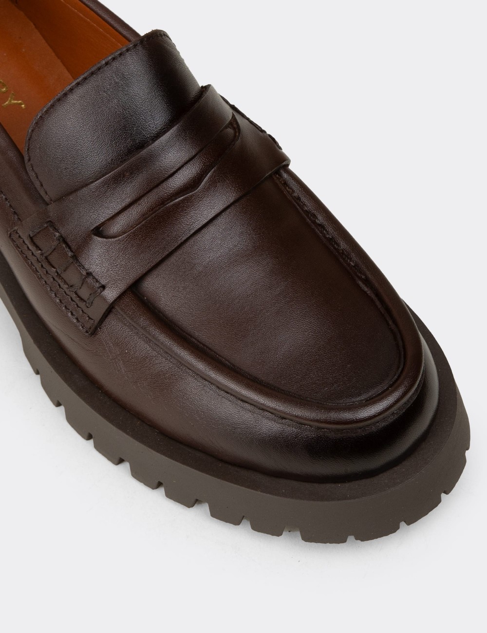 Women's Brown Leather Loafers - 02034ZKHVC02