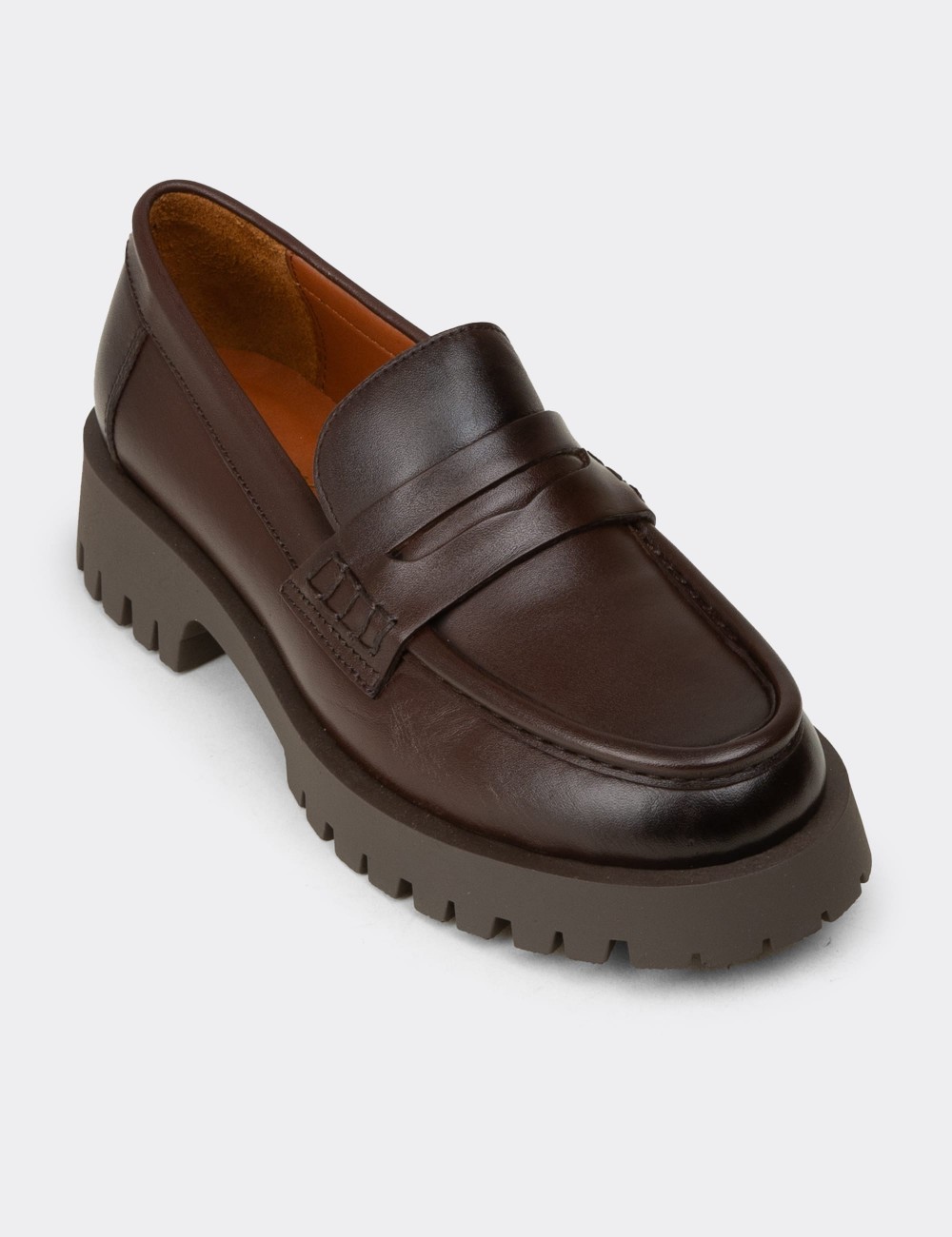Women's Brown Leather Loafers - 02034ZKHVC02