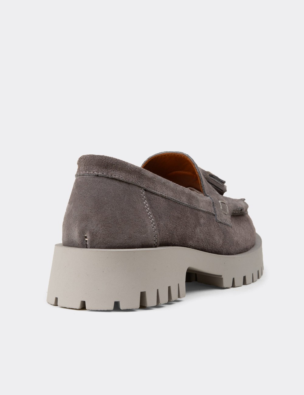Women's Gray Suede Leather Tassel Loafers - 02033ZGRIC01
