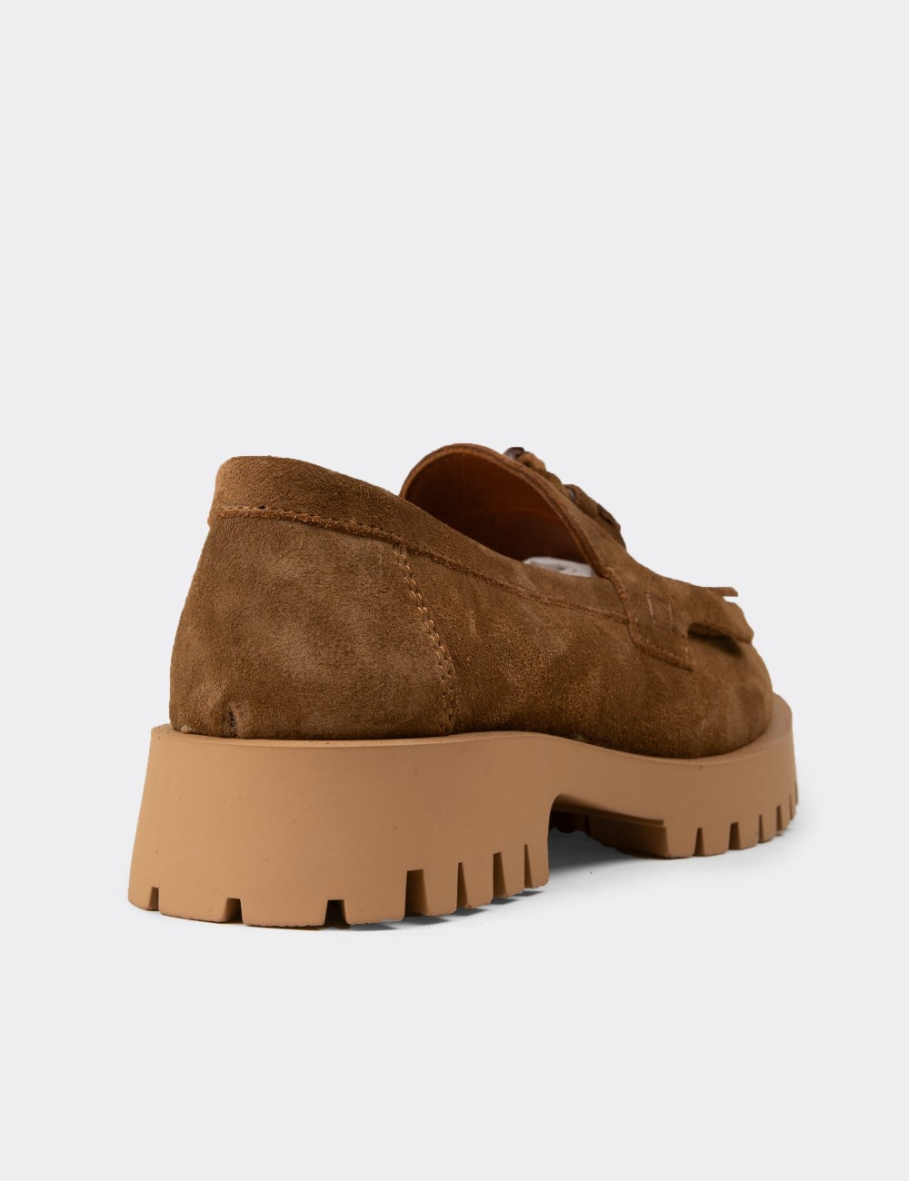 Women's Tan Suede Leather Tassel Loafers - 02033ZTBAC01