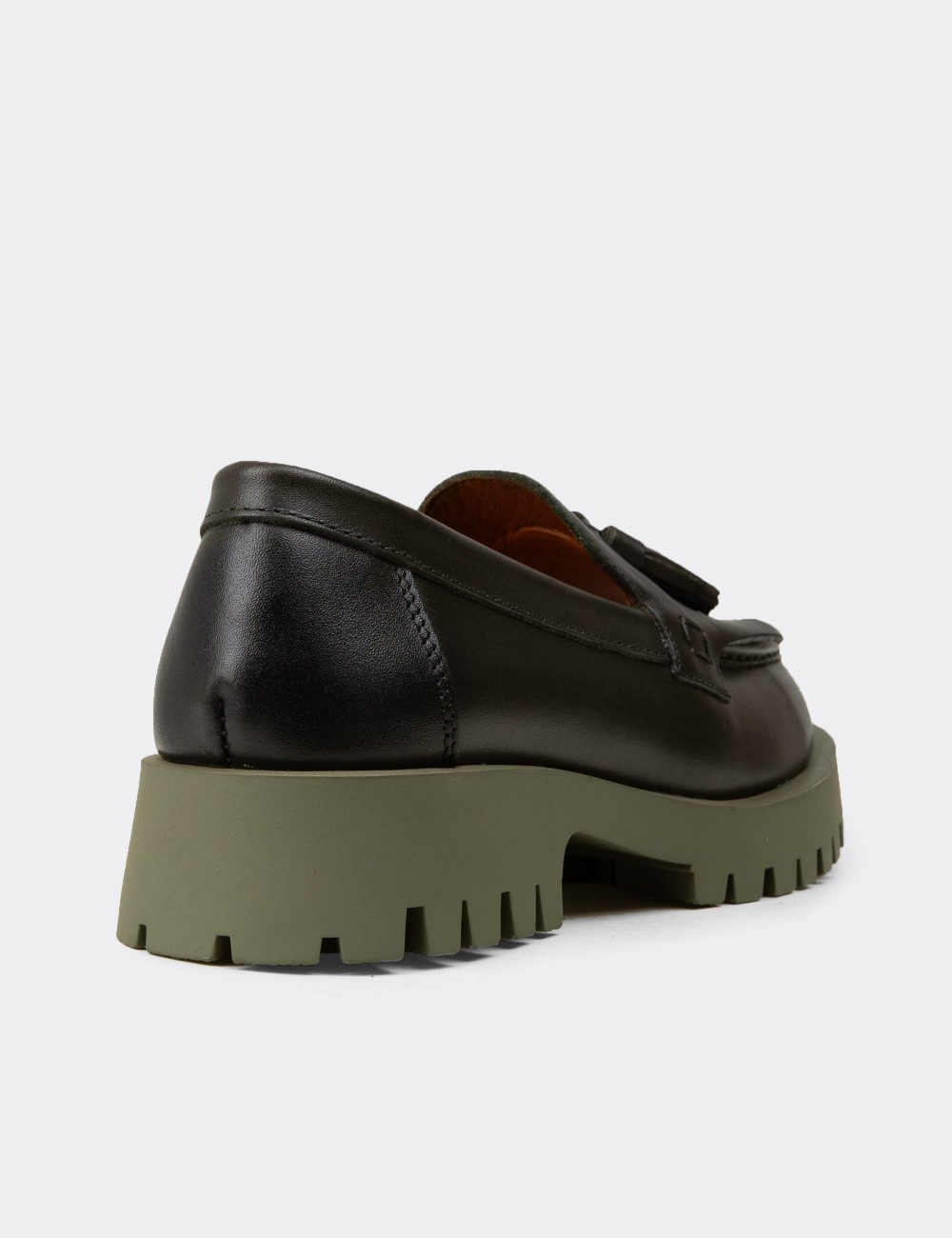 Women's Green Leather Tassel Loafers - 02033ZYSLC02