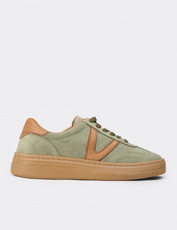 Women's Green Suede Leather Sneakers
