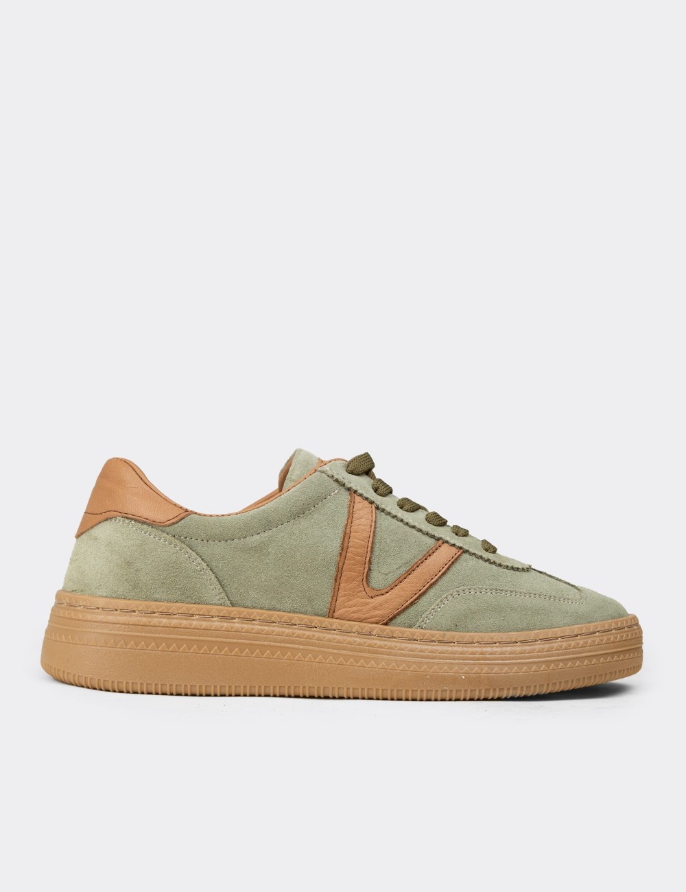 Women's Green Suede Leather Sneakers - N0170ZYSLC01
