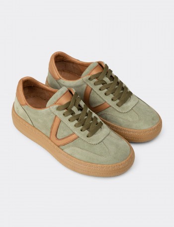 Women's Green Suede Leather Sneakers