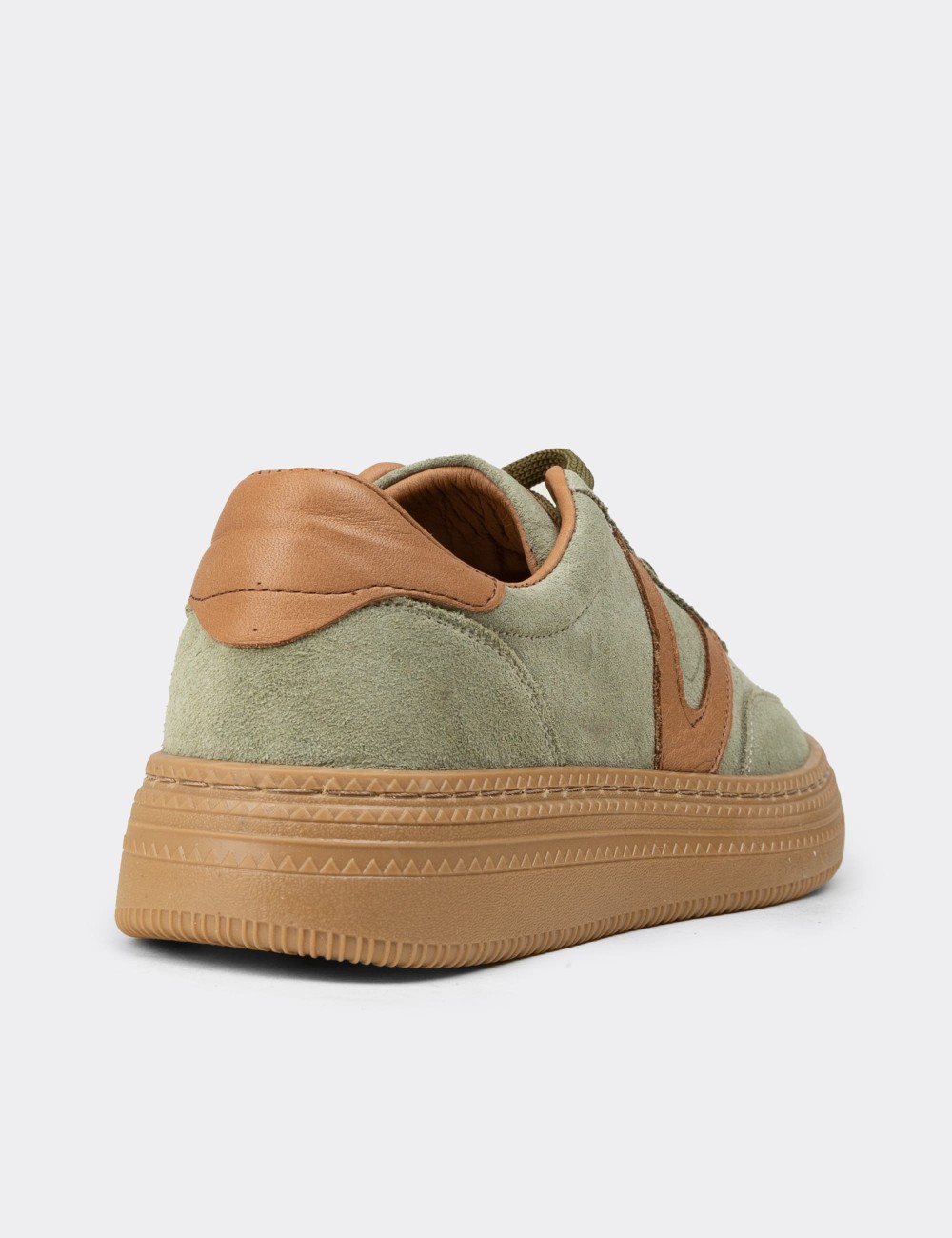 Women's Green Suede Leather Sneakers - N0170ZYSLC01