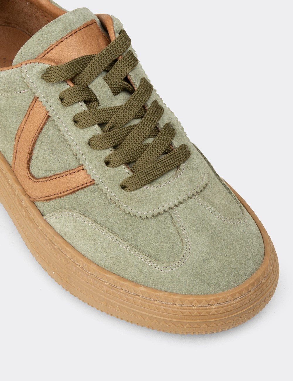 Women's Green Suede Leather Sneakers - N0170ZYSLC01