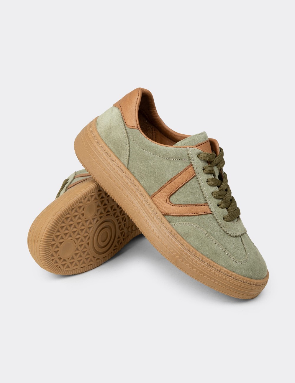 Women's Green Suede Leather Sneakers - N0170ZYSLC01